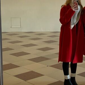 Red Belted Coat. Worn only once. Incredibly soft material. Size medium